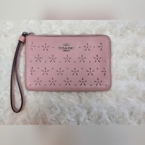 Authentic Coach Pink Perforated Leather Wristlet